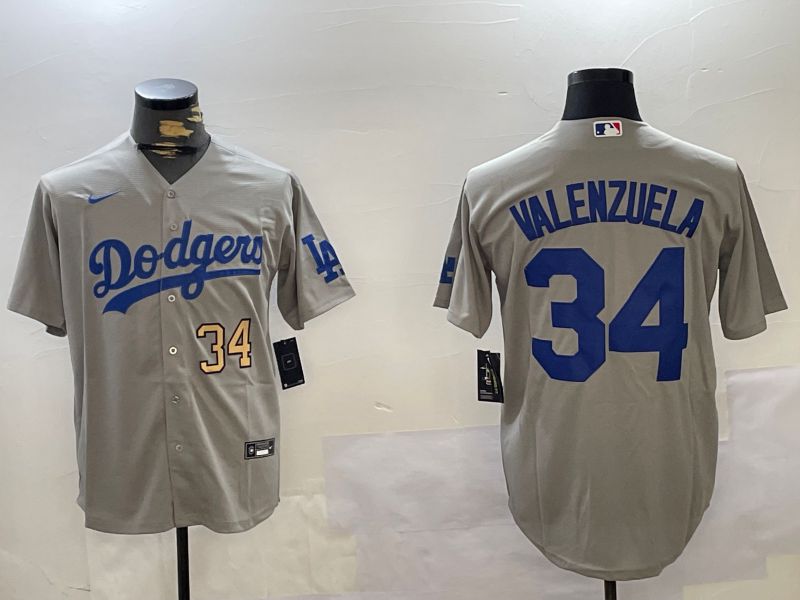 Men Los Angeles Dodgers #34 Valenzuela Grey Game 2024 Nike MLB Jersey style 11203
